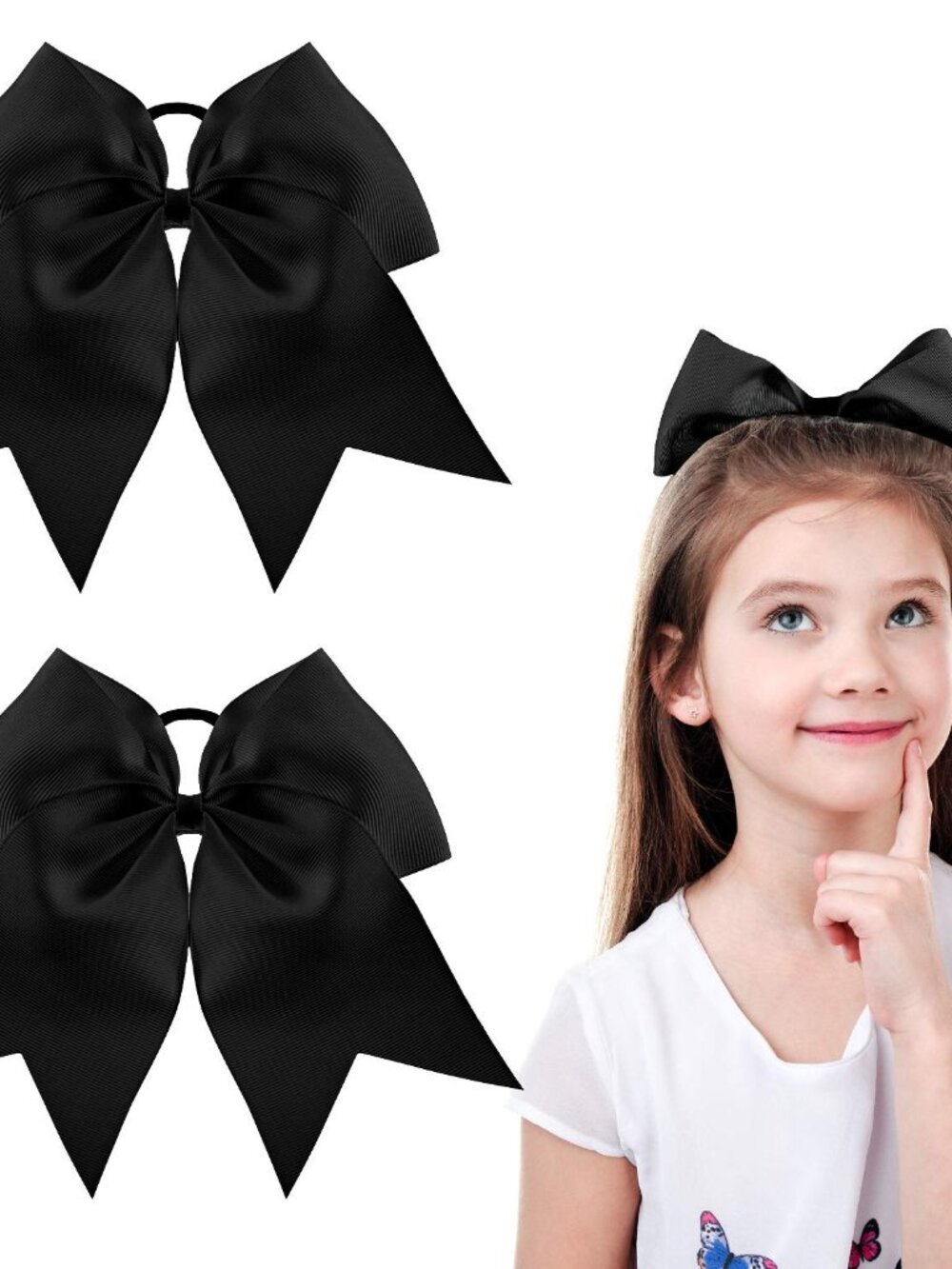 2 Pack Large Cheerleading Hair Bows,Black